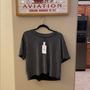 LNA Black Silver Sequins Studded Top